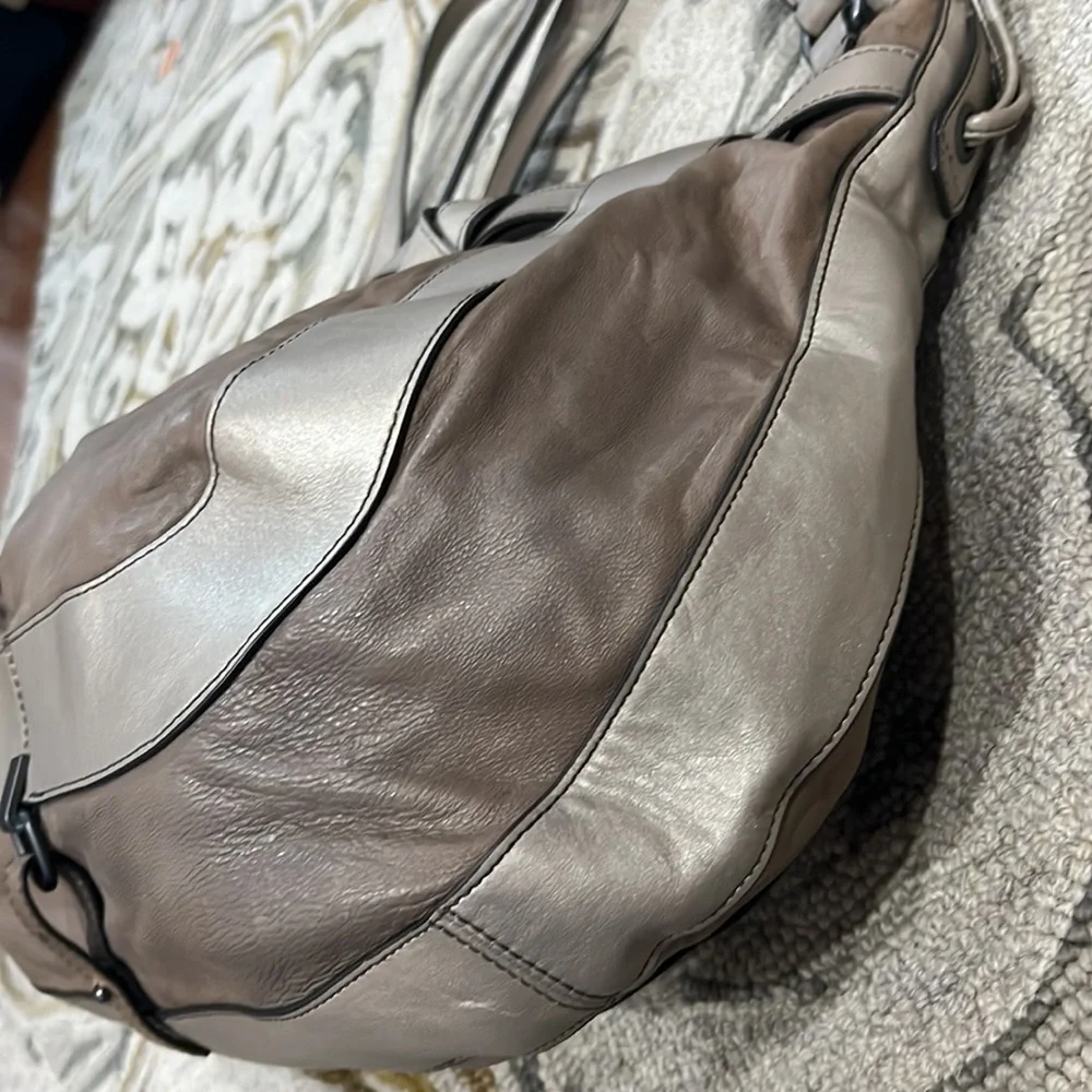 💕 Kooba taupe gray silver soft leather x large satchel shoulder bag